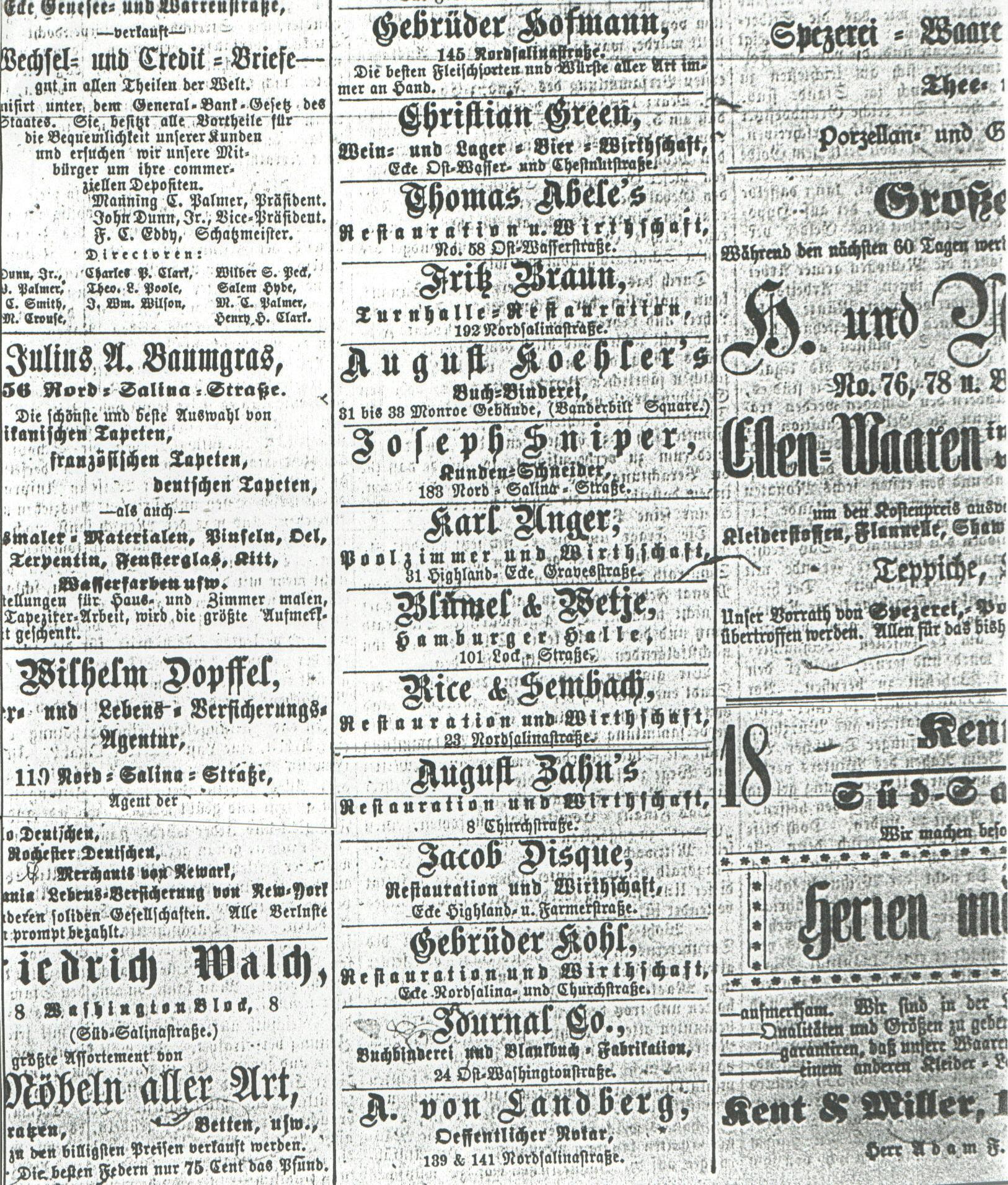ads from the Syracuse Union, 14 
January 1886