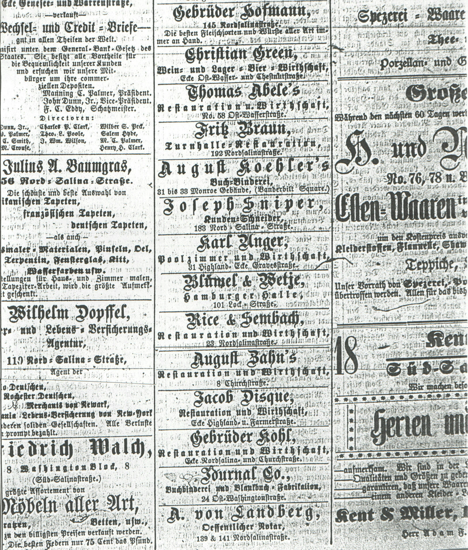 ads from the Syracuse Union, 14 
January 1886