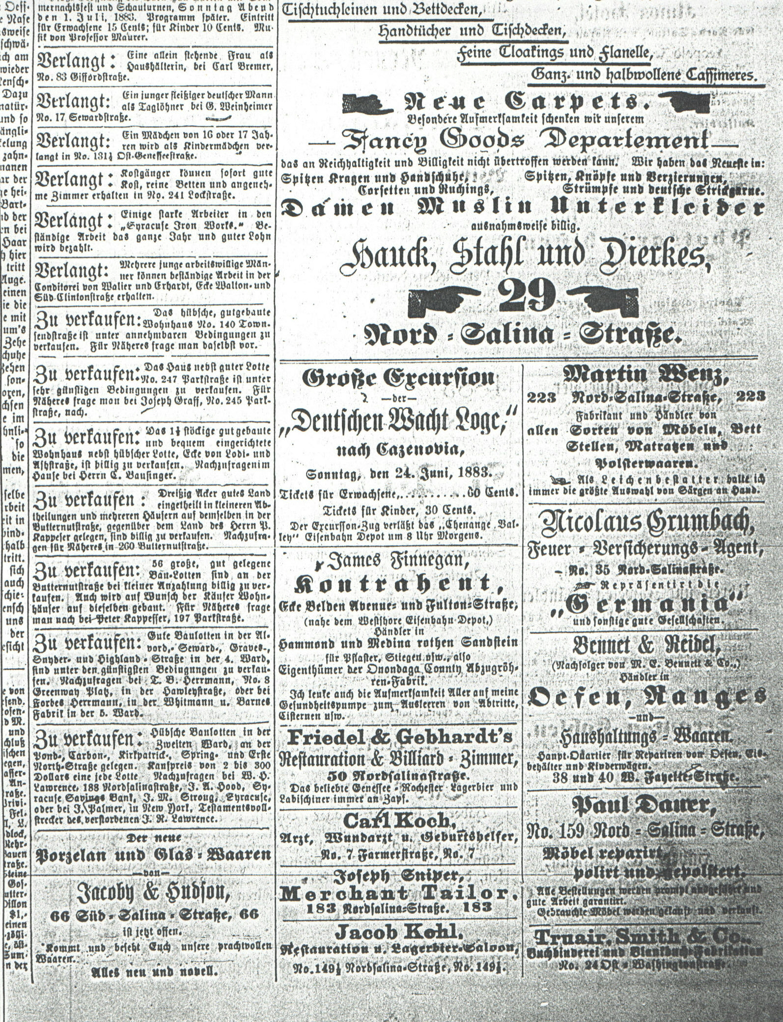 ads from the Syracuse Union, 1883