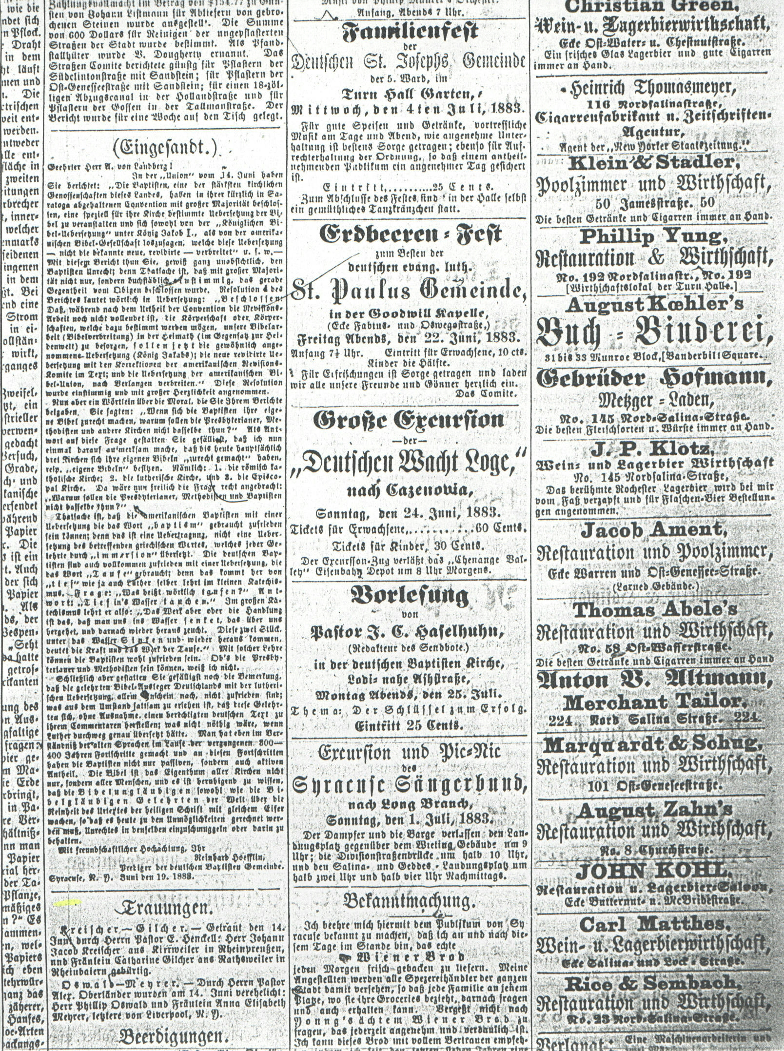 ads from the Syracuse Union, 21 
June 1883