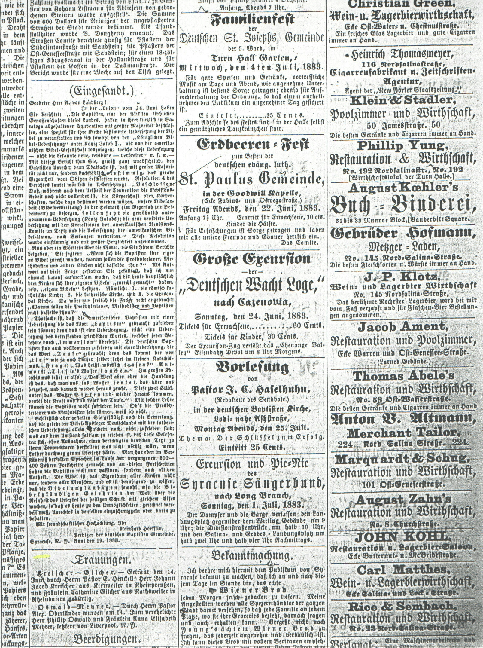 ads from the Syracuse Union, 21 
June 1883