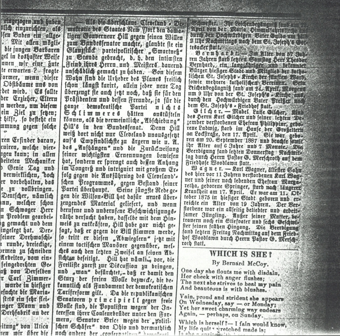 Syracuse Union, 25 April 1894, 
page 3, col. 8