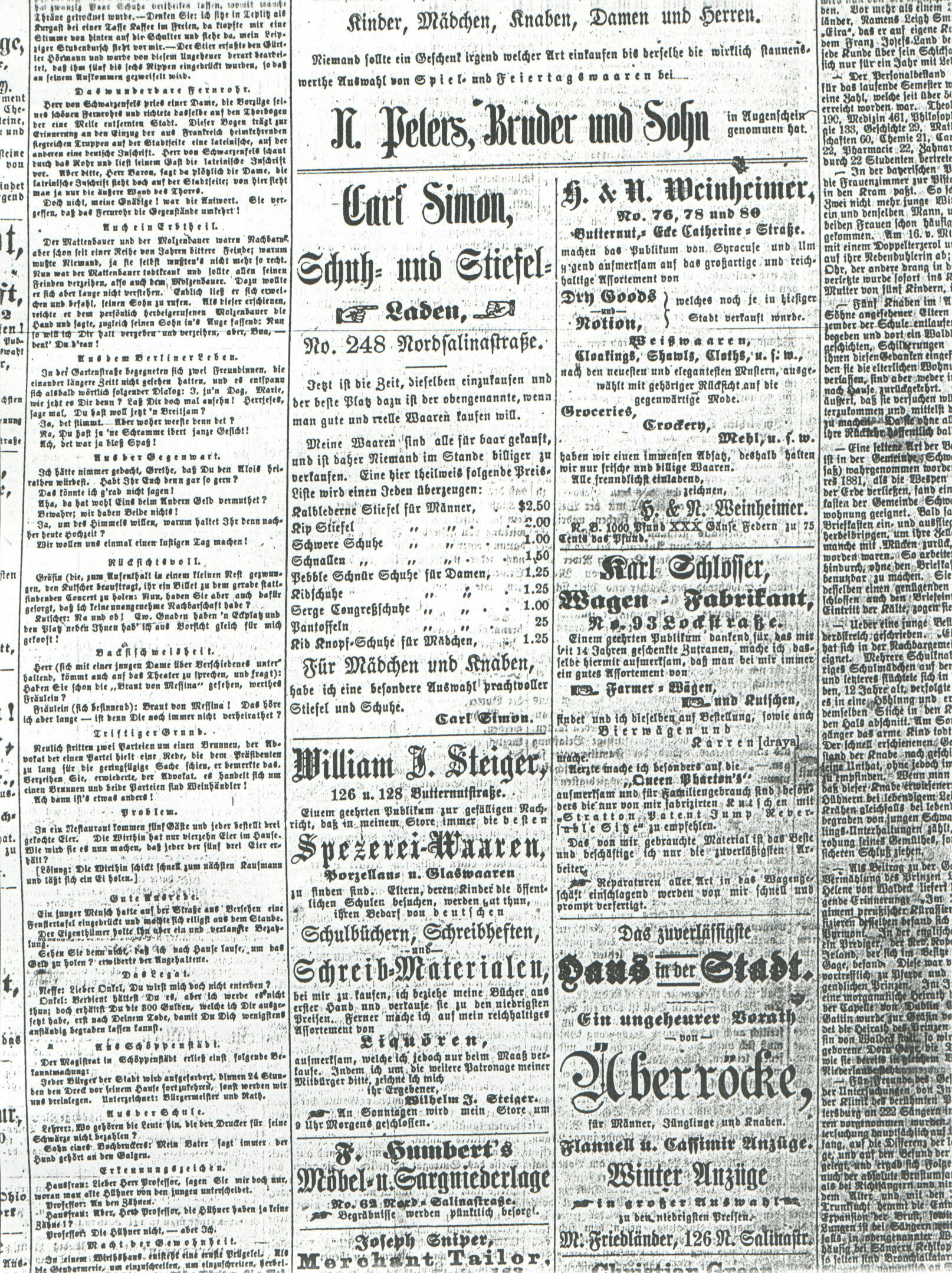 ads from the Syracuse Union, 5 
January 1882