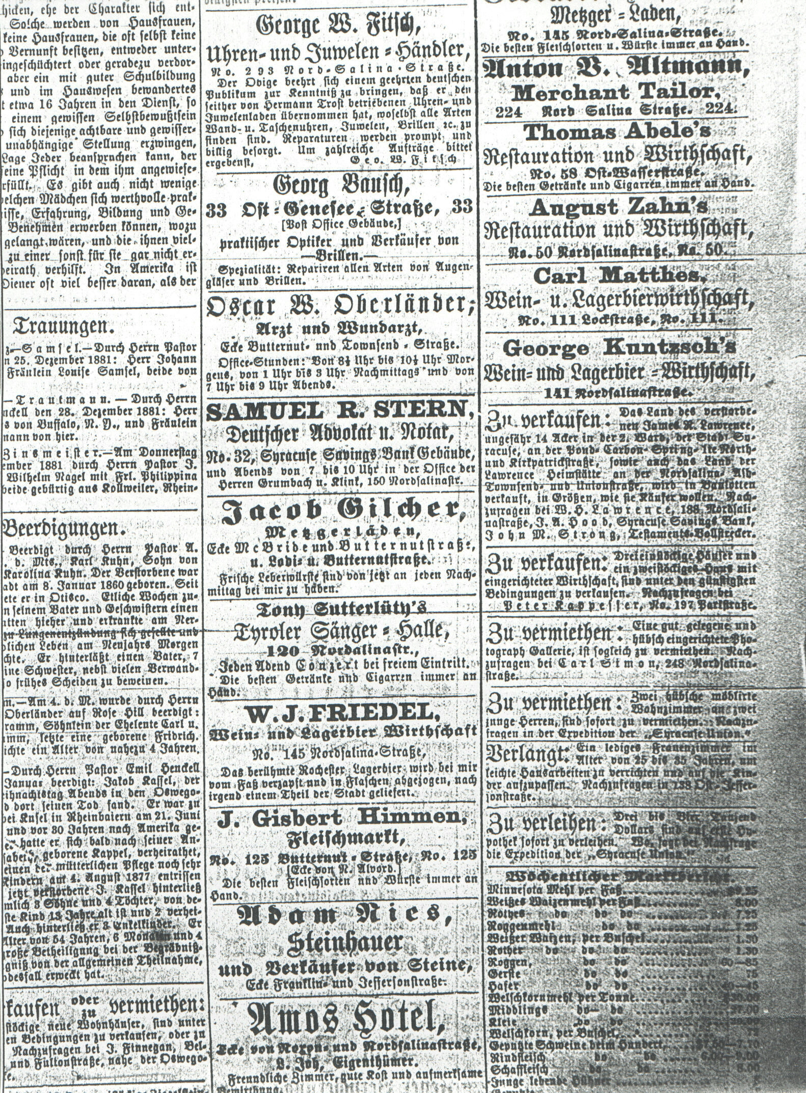 ads from the Syracuse Union, 5 
January 1882