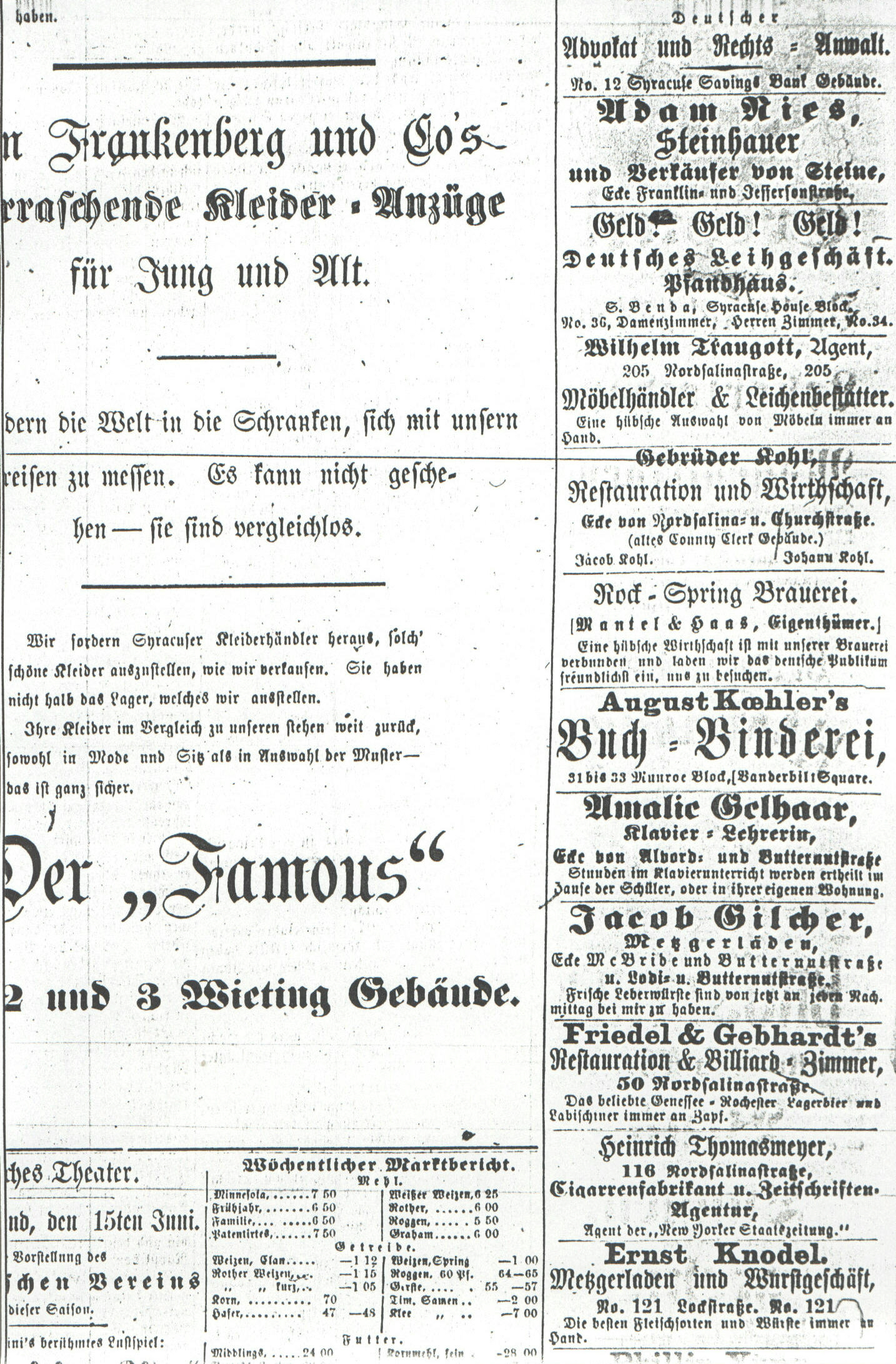 ads from the Syracuse Union, 5 
June 1884