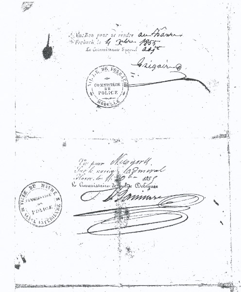 Peter Gehres' passport, 1855 - back