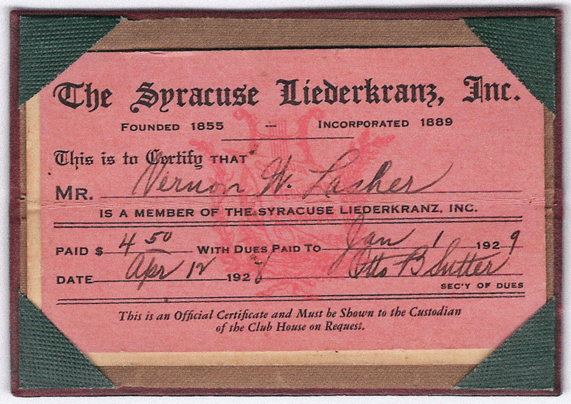 Liederkranz membership card