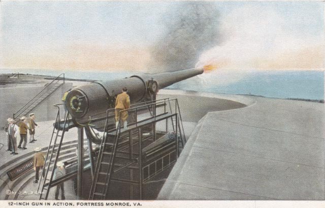 12-inch gun in action, Fort Monroe, Virginia