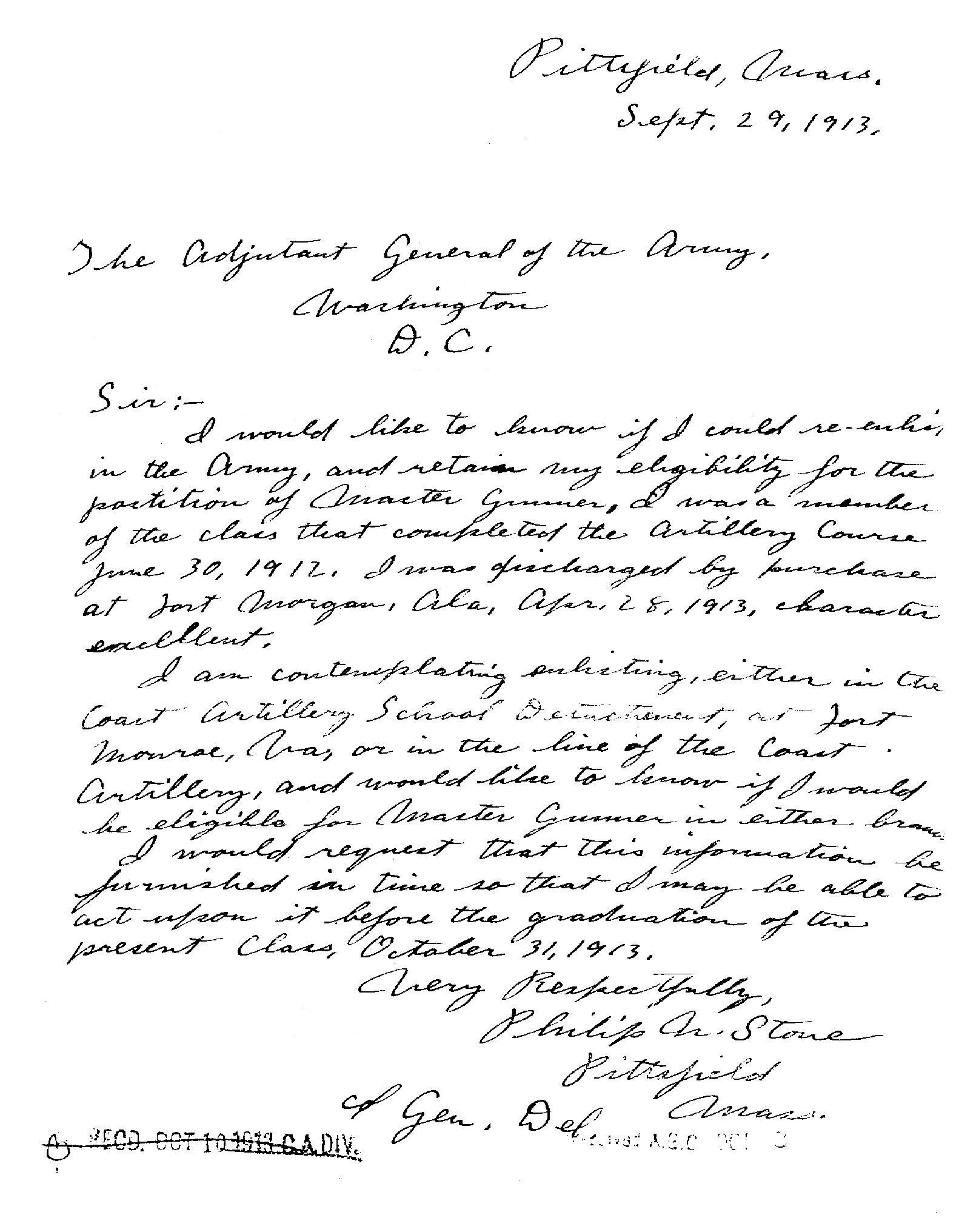 Philip Nelson Stone's letter, 1913